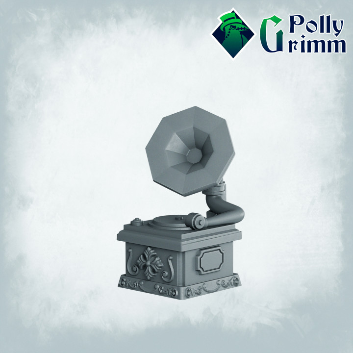 Fantasy miniatures for tabletop games. gramophone. Small things to put on table image