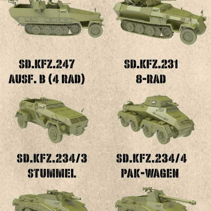 STL PACK - 17 GERMAN Armored vehicles of WW2 + Crewmen (1:56, 28mm) - PERSONAL USE