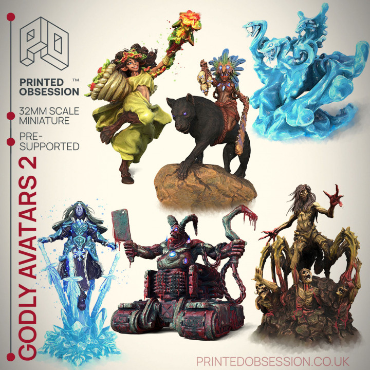 Godly Avatars 2 - 6 Highly Detailed Models -  PRESUPPORTED - Illustrated and Stats - 32mm scale image