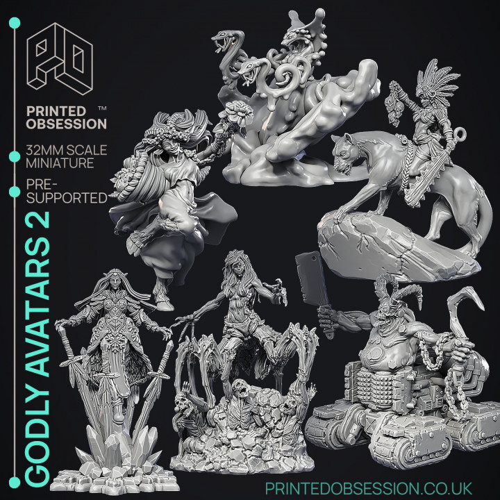 Godly Avatars 2 - 6 Highly Detailed Models -  PRESUPPORTED - Illustrated and Stats - 32mm scale image