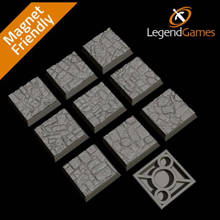 LegendGames 25mm Square Uneven Cobblestone bases x10 image