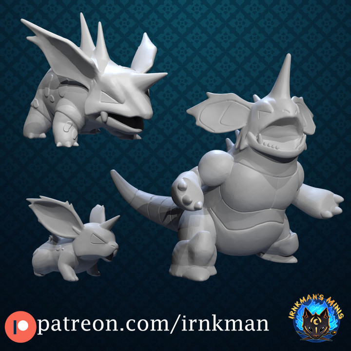 3D Printable Nidoran (M) / Nidorino / Nidoking (Pokemon 35mm Scale ...