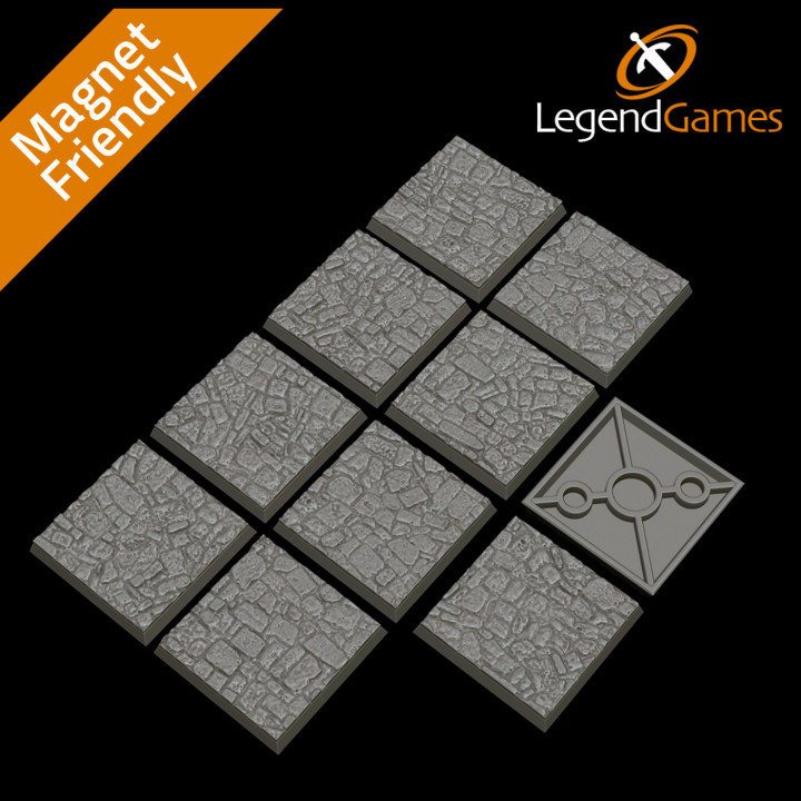 LegendGames 40mm Square Uneven Cobblestone bases x10 image