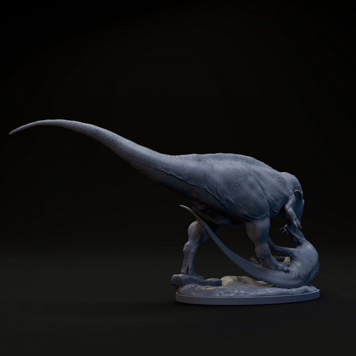 Acrocanthosaurus hunting Tenontosaurus 1-35 scale pre-supported dinosaur image