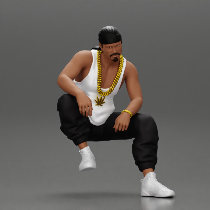 gangster homie in a gold chain and durag is sitting and thinking image