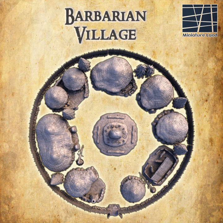 Barbarian Huts - Tabletop Terrain - 28 MM image