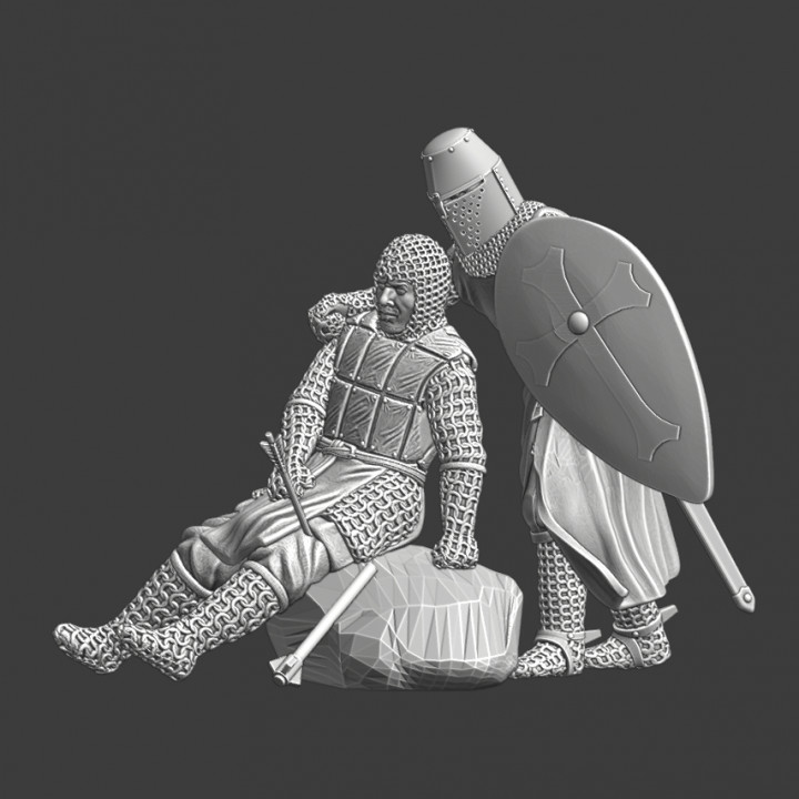 3D Printable Medieval diorama - Wounded knight and his sergeant by ...