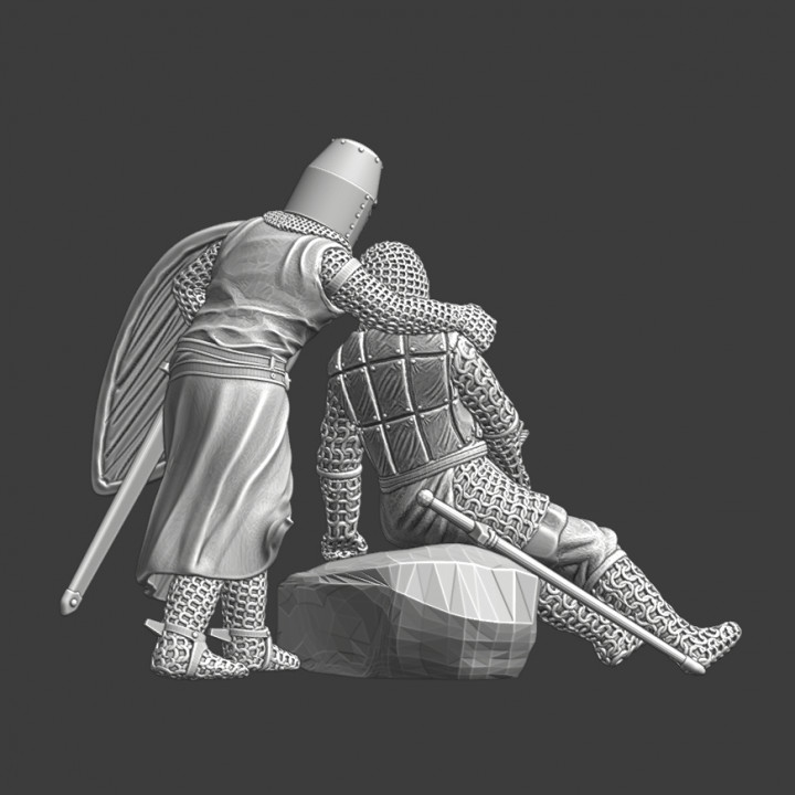 3D Printable Medieval diorama - Wounded knight and his sergeant by ...