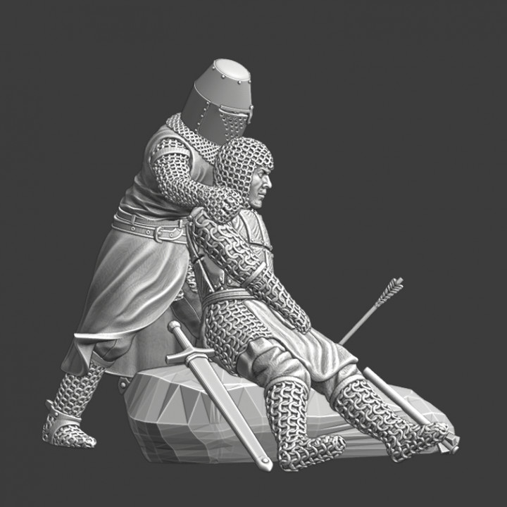 3D Printable Medieval diorama - Wounded knight and his sergeant by ...