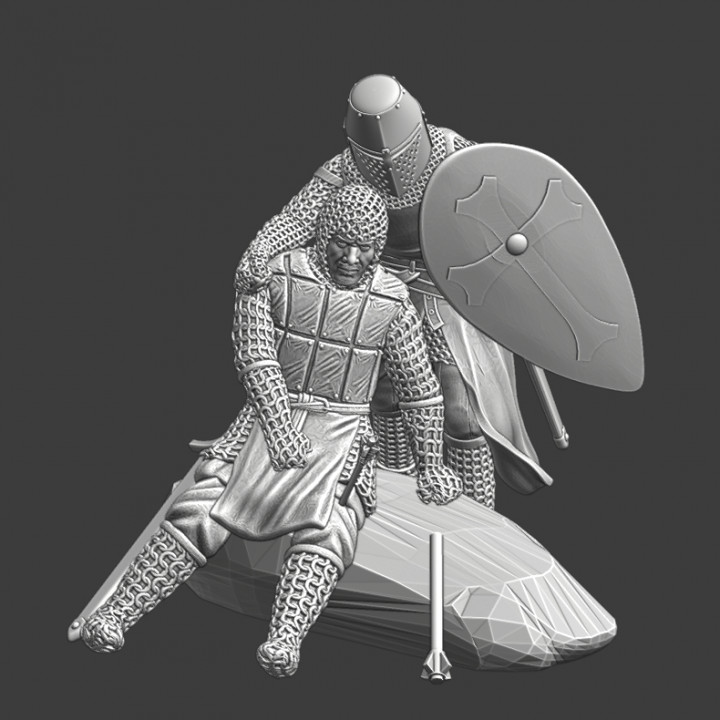 3D Printable Medieval diorama - Wounded knight and his sergeant by ...