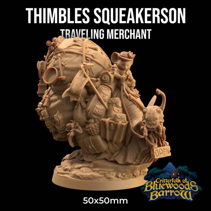 Thimbles Squeakerson, Traveling Merchant | PRESUPPORTED | The Critterfolk of Bluewoods Barrows image