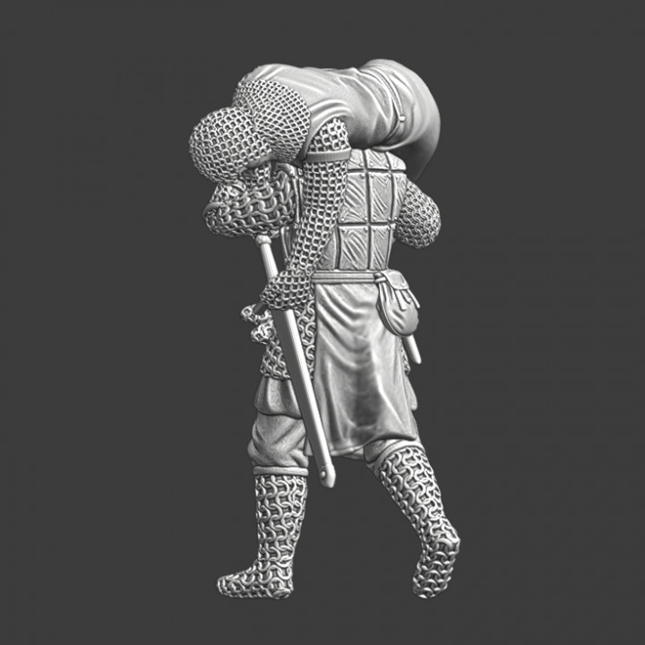 Medieval soldier carrying wounded knight image