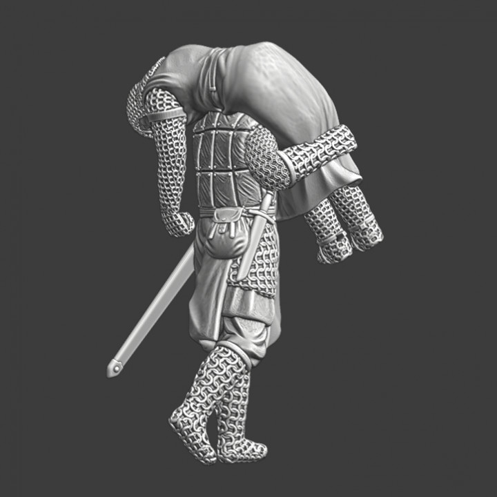 Medieval soldier carrying wounded knight image