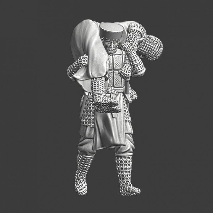 Medieval soldier carrying wounded knight
