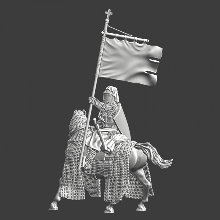 Medieval mounted Hospitaller Knight with banner image