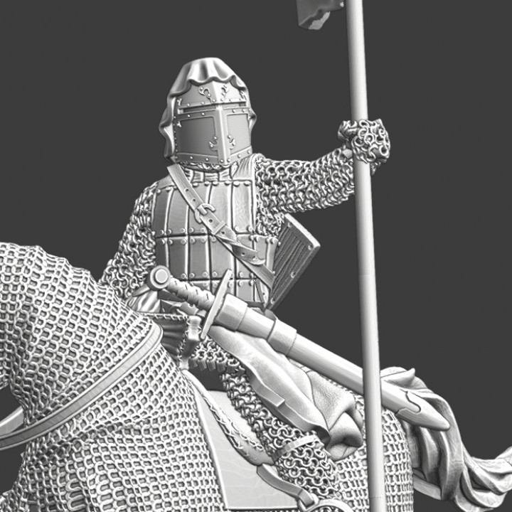 Medieval mounted Hospitaller Knight with banner image