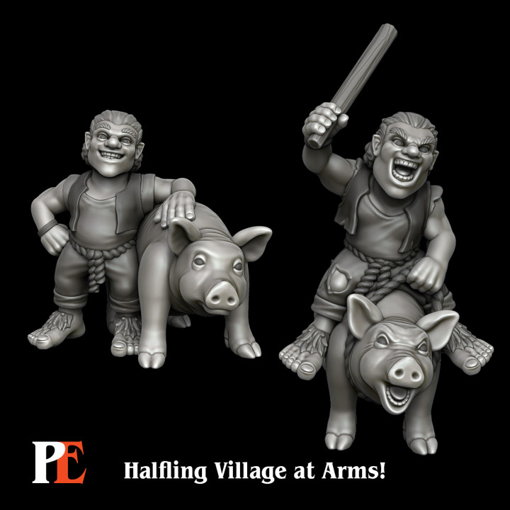 3D Printable Halfling Pig Farmer / Rider by Printed Encounter