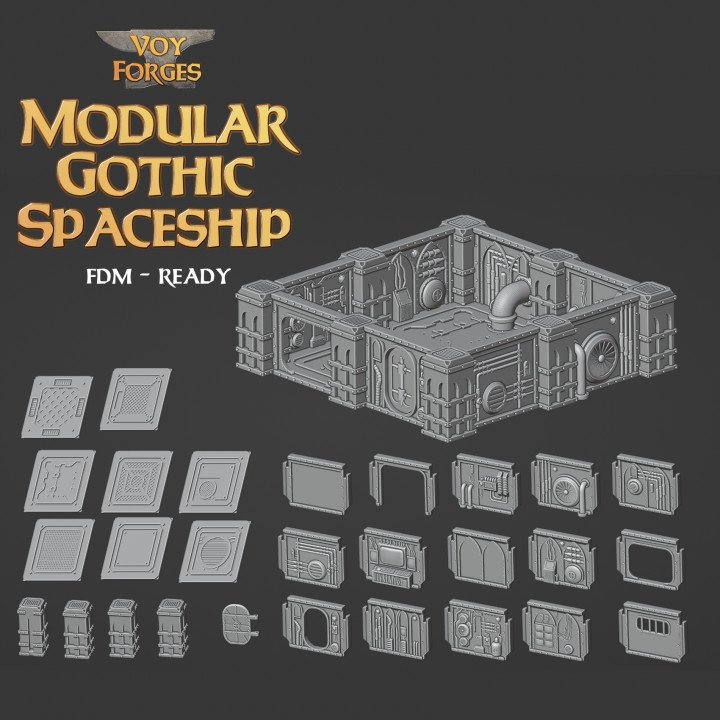 3D Printable Modular Gothic Spaceship Interior by Voy Forges