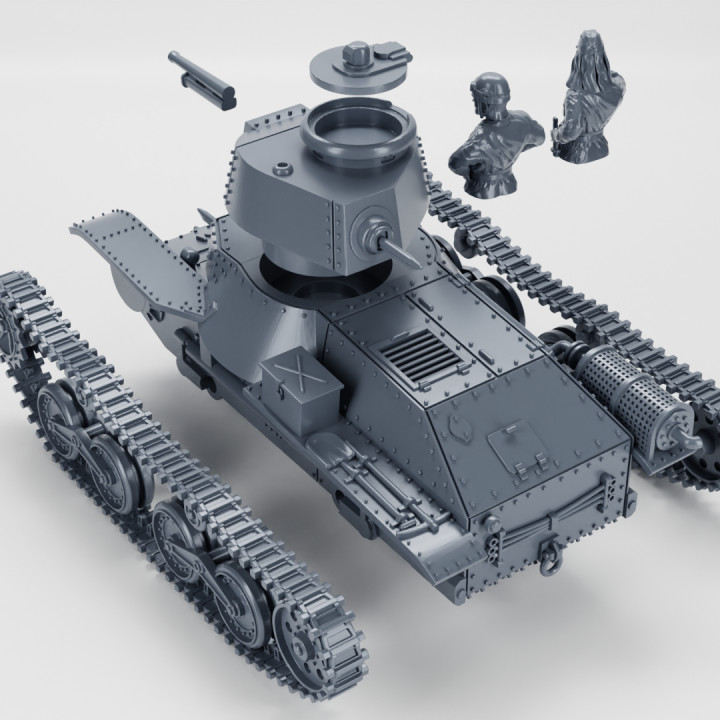 3D Printable Type 4 Ke-Nu Light Tank + 2 Tankmen (Japan, WW2