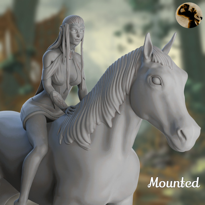 Imryll Elf Maiden Mounted |Pre-supported mini |75mm & 105mm| image