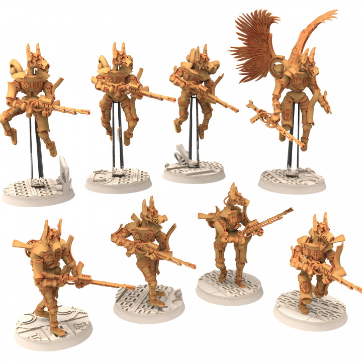 Cinan - Anubis -  Peret - Mekhir : Line, Battle Drone, space robot guardians of the Necropolis, modular posable miniatures