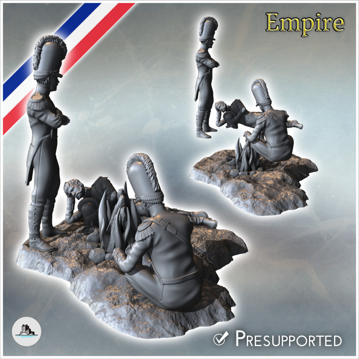 Set of three French Napoleonic infantrymen bivouacked around a campfire (12) - Napoleonic era Wars Historical Eagles France 1st 32mm 28mm 20mm 15mm image