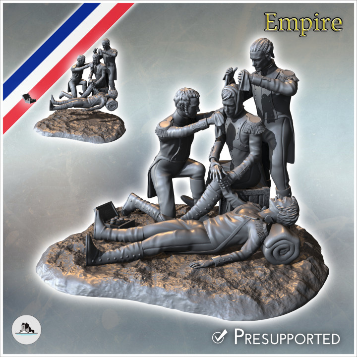 Set of four French Napoleonic infantrymen with wounded and attending physicians (14) - Napoleonic era Wars Historical Eagles France 1st 32mm 28mm 20mm 15mm image