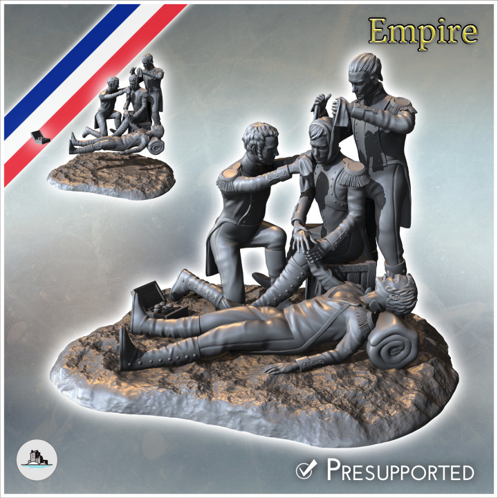 Set of four French Napoleonic infantrymen with wounded and attending physicians (14) - Napoleonic era Wars Historical Eagles France 1st 32mm 28mm 20mm 15mm