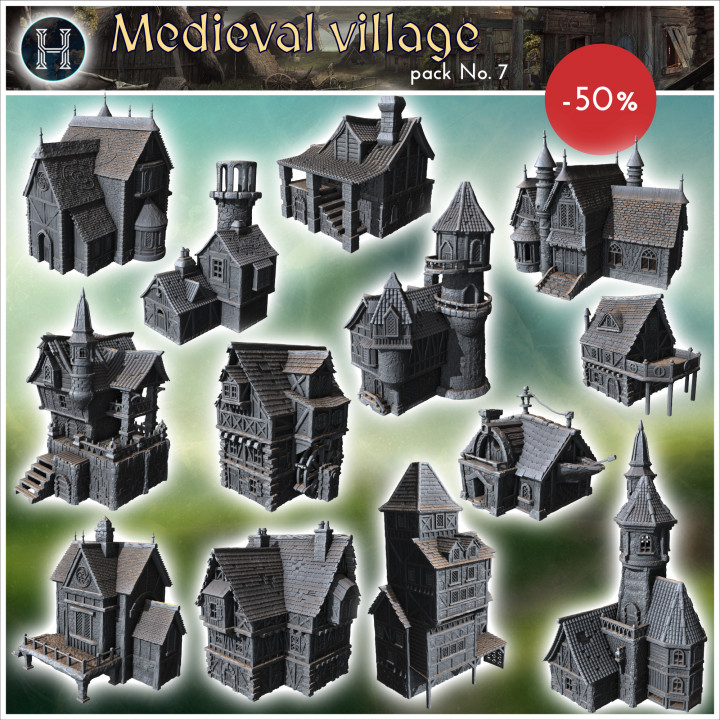 Medieval village pack No. 8 - Medieval Gothic Feudal Old Archaic Saga 28mm 15mm RPG image