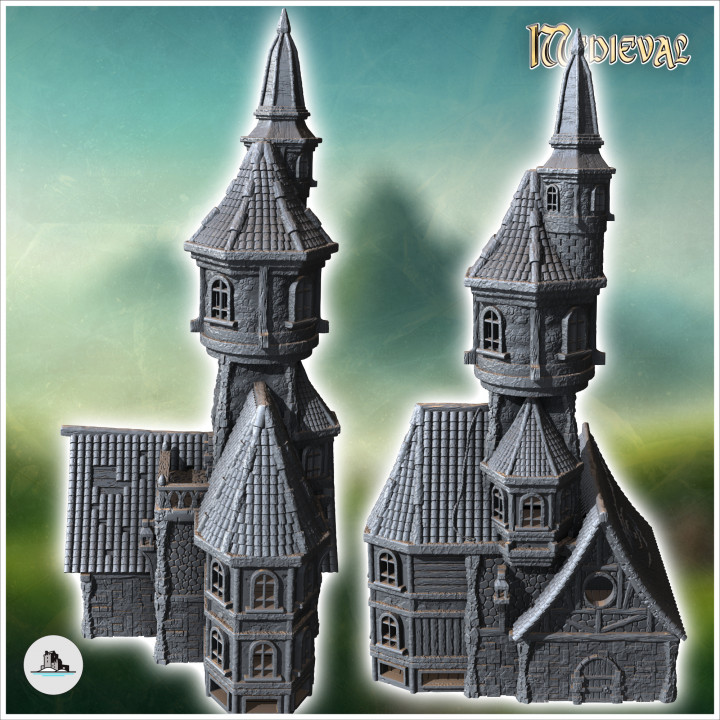 Large medieval house with high tower and balcony (34) - Medieval Gothic Feudal Old Archaic Saga 28mm 15mm RPG image