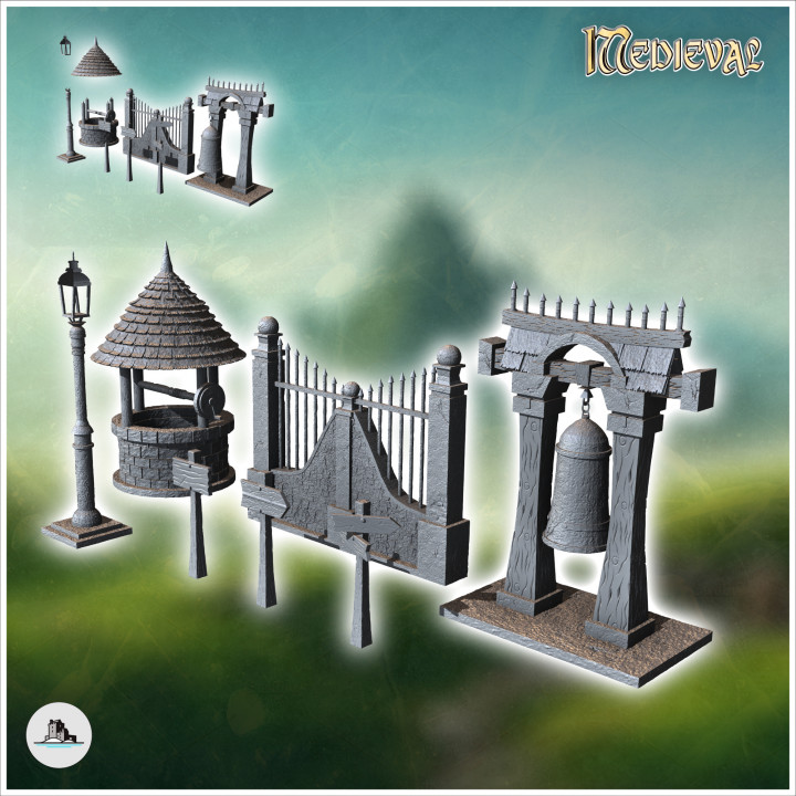 Medieval accessory set for indoors with furniture and bed (1) - Medieval Gothic Feudal Old Archaic Saga 28mm 15mm RPG