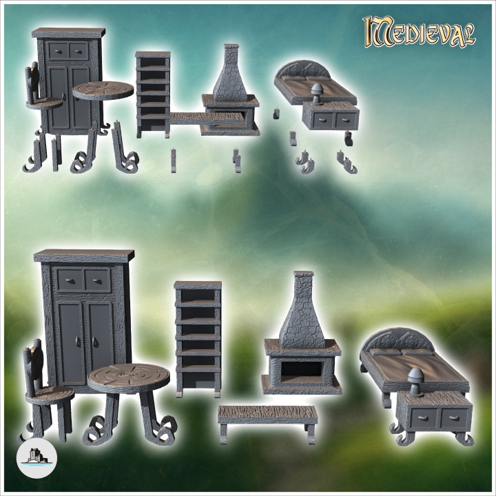 Medieval outdoor accessory set with steeple and lamp post (2) - Medieval Gothic Feudal Old Archaic Saga 28mm 15mm RPG image