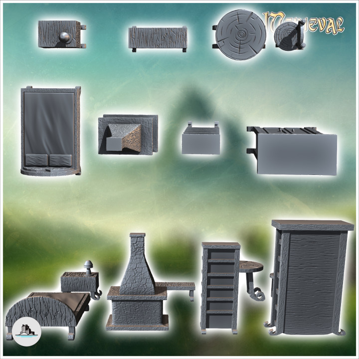 Medieval outdoor accessory set with steeple and lamp post (2) - Medieval Gothic Feudal Old Archaic Saga 28mm 15mm RPG image