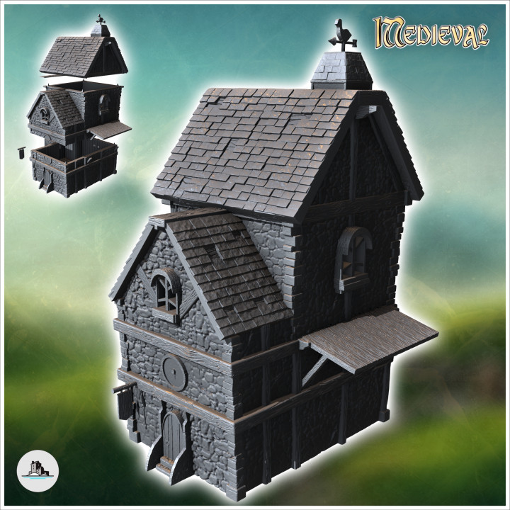 Medieval store with entrance sign and fireplace (7) - Medieval Gothic Feudal Old Archaic Saga 28mm 15mm RPG