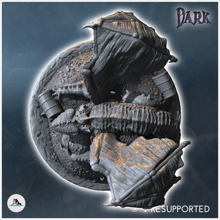 Double-horned spiked dragon wrapped around a rocky peak with long tail (33) - Medieval Dark Chaos Animal Beast Undead Tabletop Terrain image