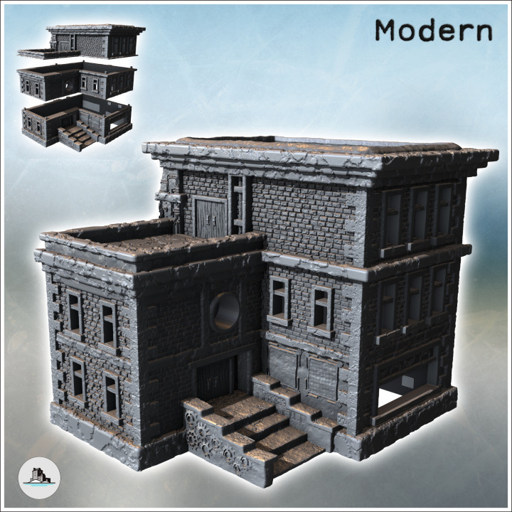 Modern brick building with flat roof and access staircase (4) - Future Sci-Fi SF Post apocalyptic Tabletop Scifi 28mm 15mm 20mm Modern image