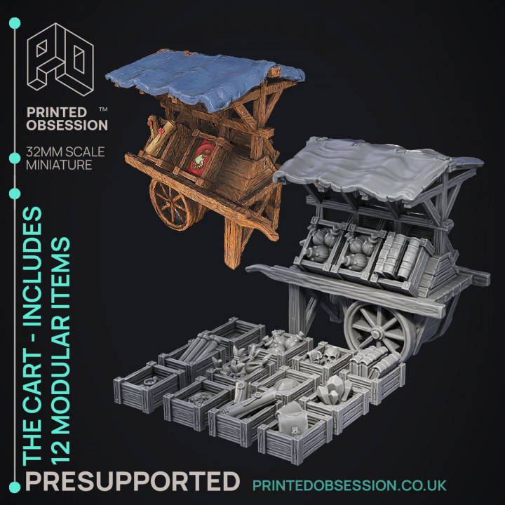 Cart - Modular Enviroment Model -  PRESUPPORTED - Illustrated and Stats - 32mm scale image
