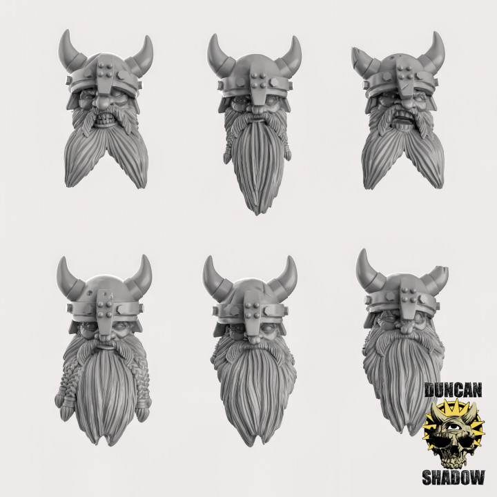 Dwarf Heads, Horn Helms (Pre Supported)