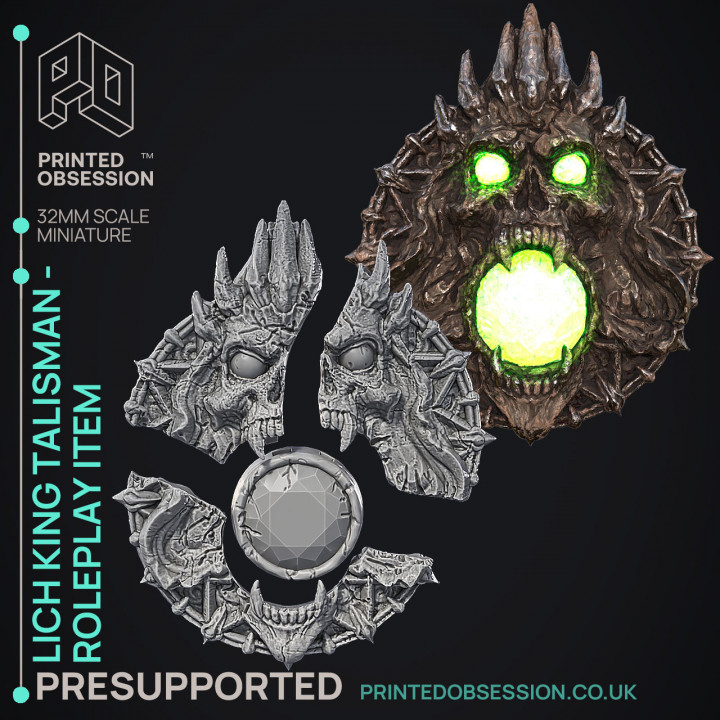 Lich King Talisman - Role Play Item -  PRESUPPORTED - Illustrated and Stats - 32mm scale image