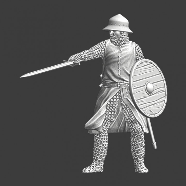 Medieval Soldier with sword and round shield image