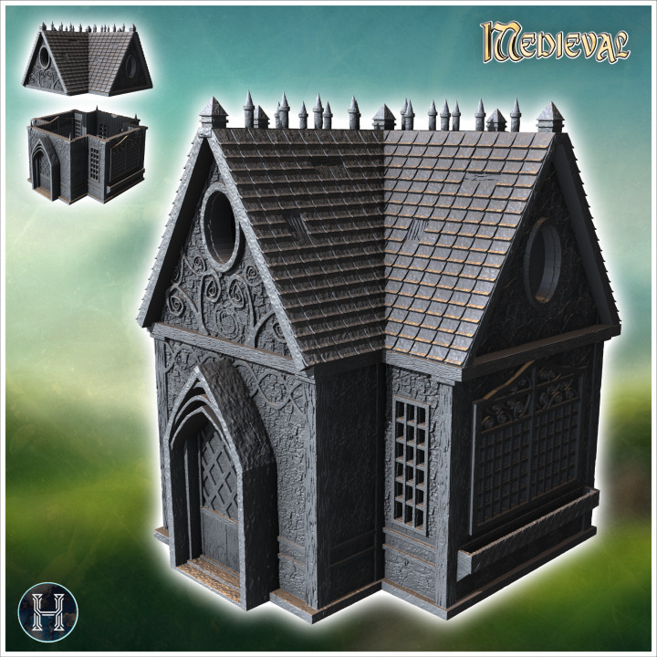 Gothic medieval building with spikes, ornamented walls and round windows (13) - Medieval Gothic Feudal Old Archaic Saga 28mm 15mm RPG image