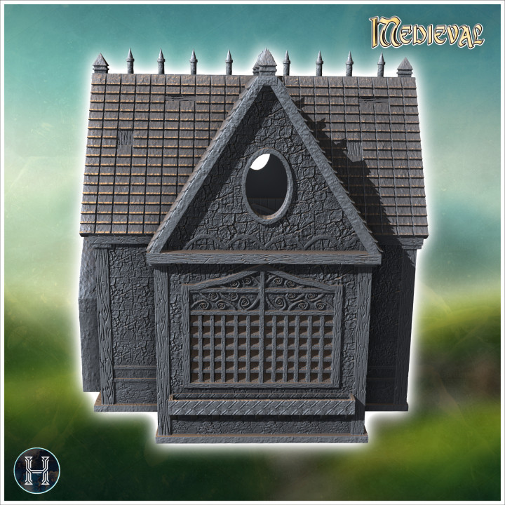 Gothic medieval building with spikes, ornamented walls and round windows (13) - Medieval Gothic Feudal Old Archaic Saga 28mm 15mm RPG image