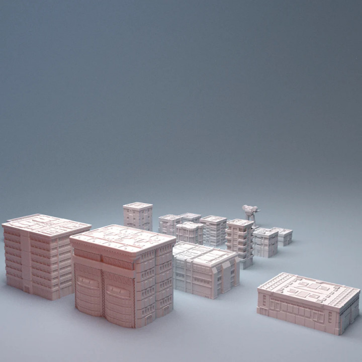 3D Printable Mecha City Alpha Buildings Bundle 6mm by Corvus Games Terrain