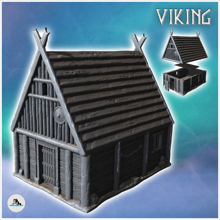 Wooden plank Viking building with shields on walls (19)  - North Northern Norse Nordic Saga 28mm 15mm Medieval Dark Age image