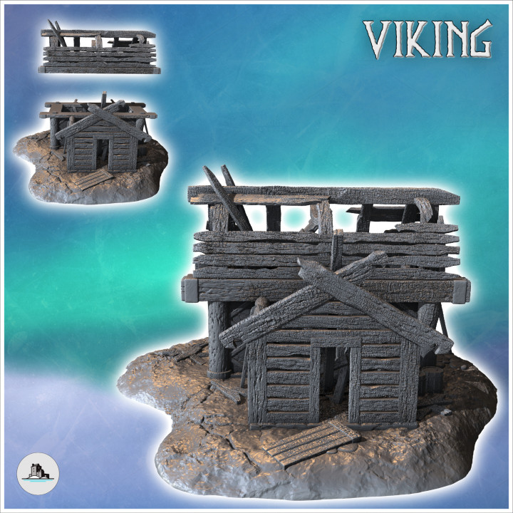 Ruin of a Viking wooden building with rounded roof and destroyed door (14) - North Northern Norse Nordic Saga 28mm 15mm Medieval Dark Age image