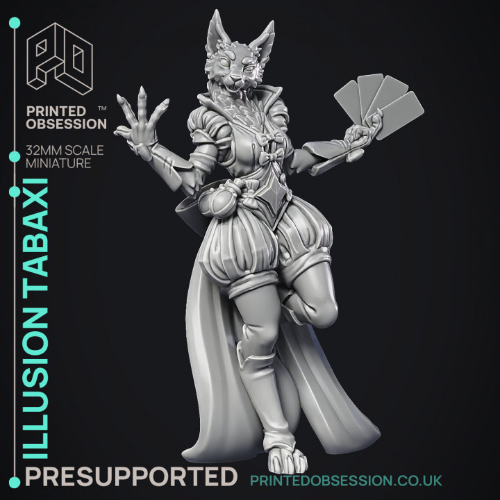 Illusionist Tabaxi & Beast - 2 Models - Were Folk -  PRESUPPORTED - Illustrated and Stats - 32mm scale image