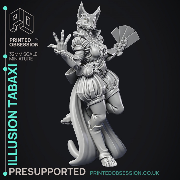 Illusionist Tabaxi & Beast - 2 Models - Were Folk -  PRESUPPORTED - Illustrated and Stats - 32mm scale image