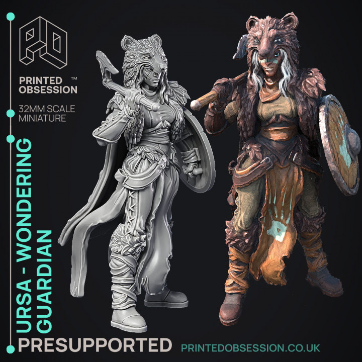 Ursa & Bear - Viking - 2 Models - Were Folk -  PRESUPPORTED - Illustrated and Stats - 32mm scale image