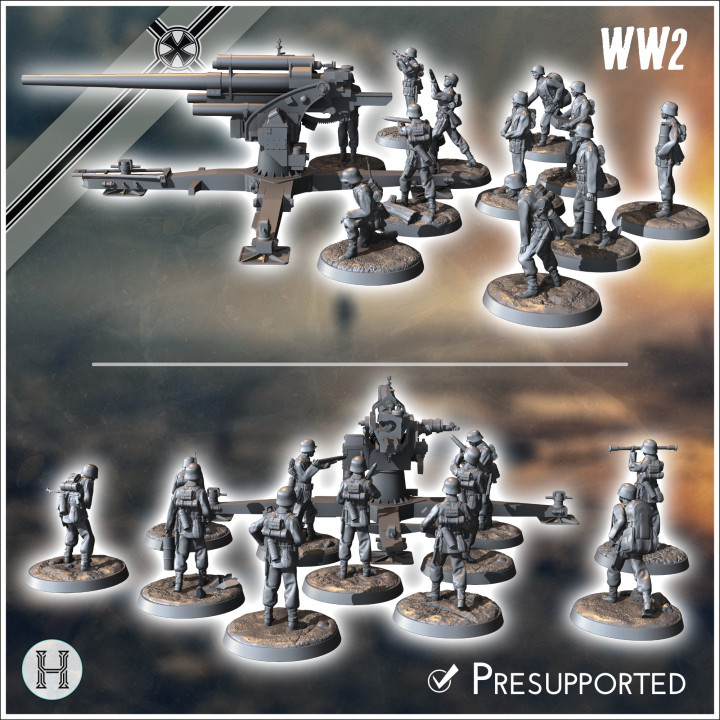 88 mm 8,8 Flak 36 German anti-aircraft and anti-tank gun (with 11 crew figures) - Germany Eastern Western Front Normandy Stalingrad Berlin Bulge WWII image