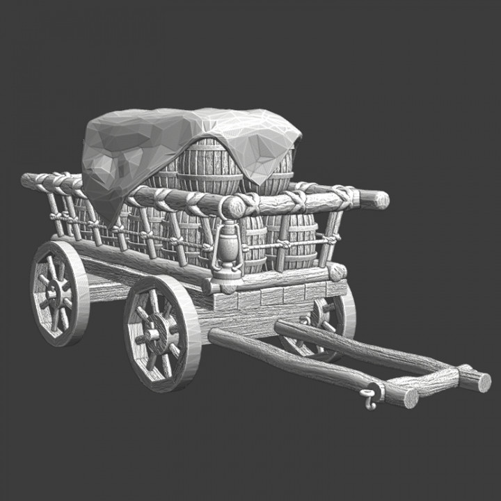 Medieval Supply Wagon with barrels and cover